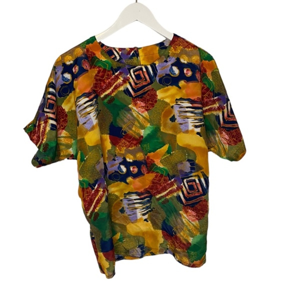 Nicola Vintage Abstract Print Short Sleeve Blouse Size L